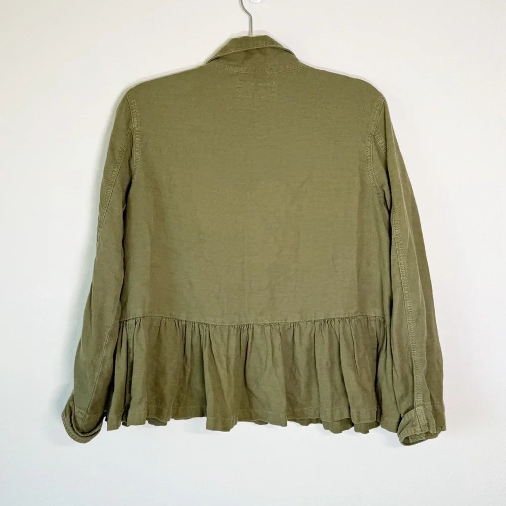 THE‎ GREAT Flutter Army Vintage Army Green Peplum Crop Jacket Size 1 Small